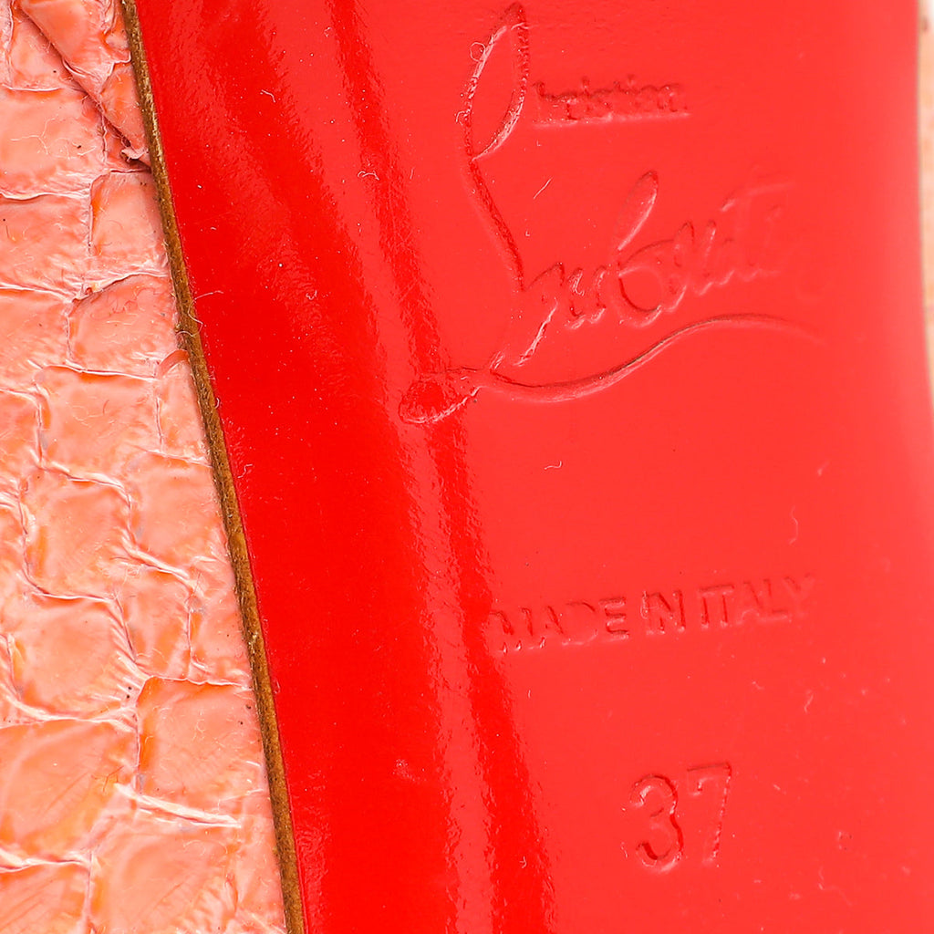 Christian Louboutin Peach Python Lady Peep 140 Pump 37