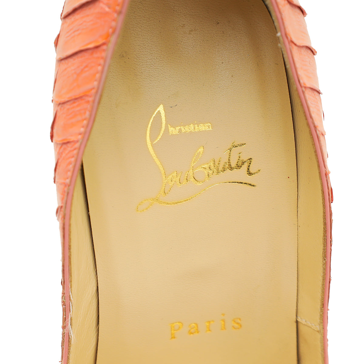 Christian Louboutin Peach Python Lady Peep 140 Pump 37