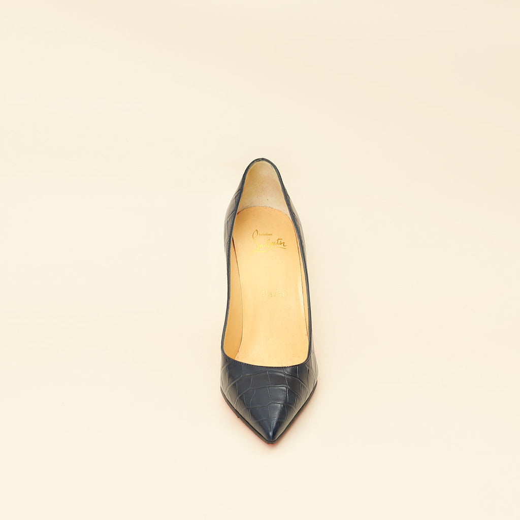 Christian Louboutin Navy Blue Croco-Embossed Kate 110mm Pump 38