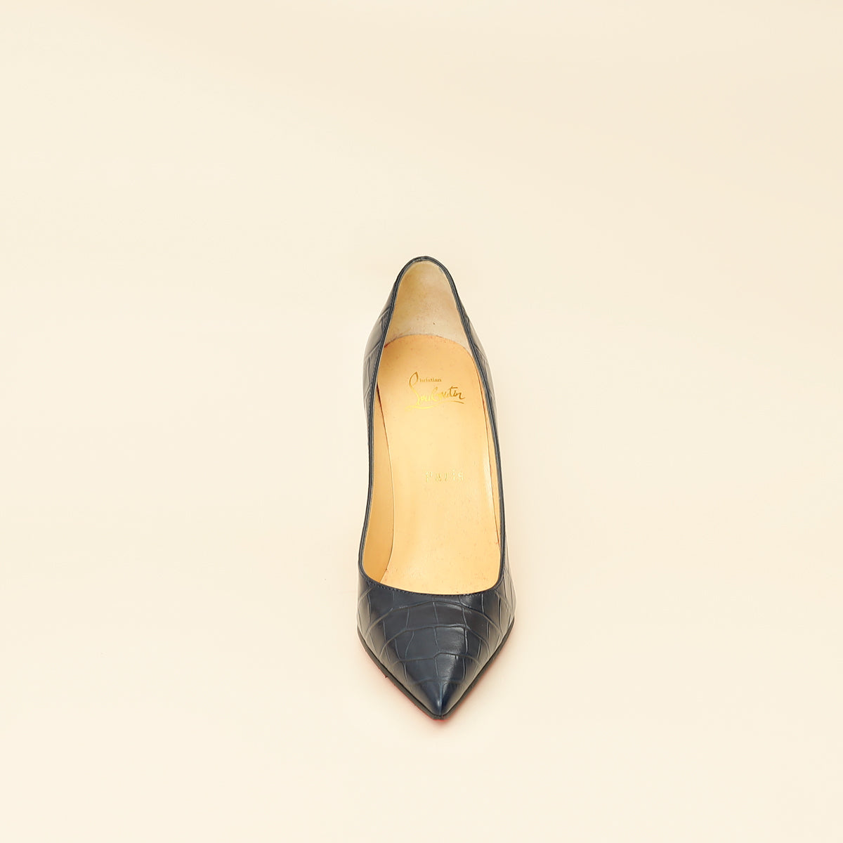 Christian Louboutin Navy Blue Croco-Embossed Kate 110mm Pump 38