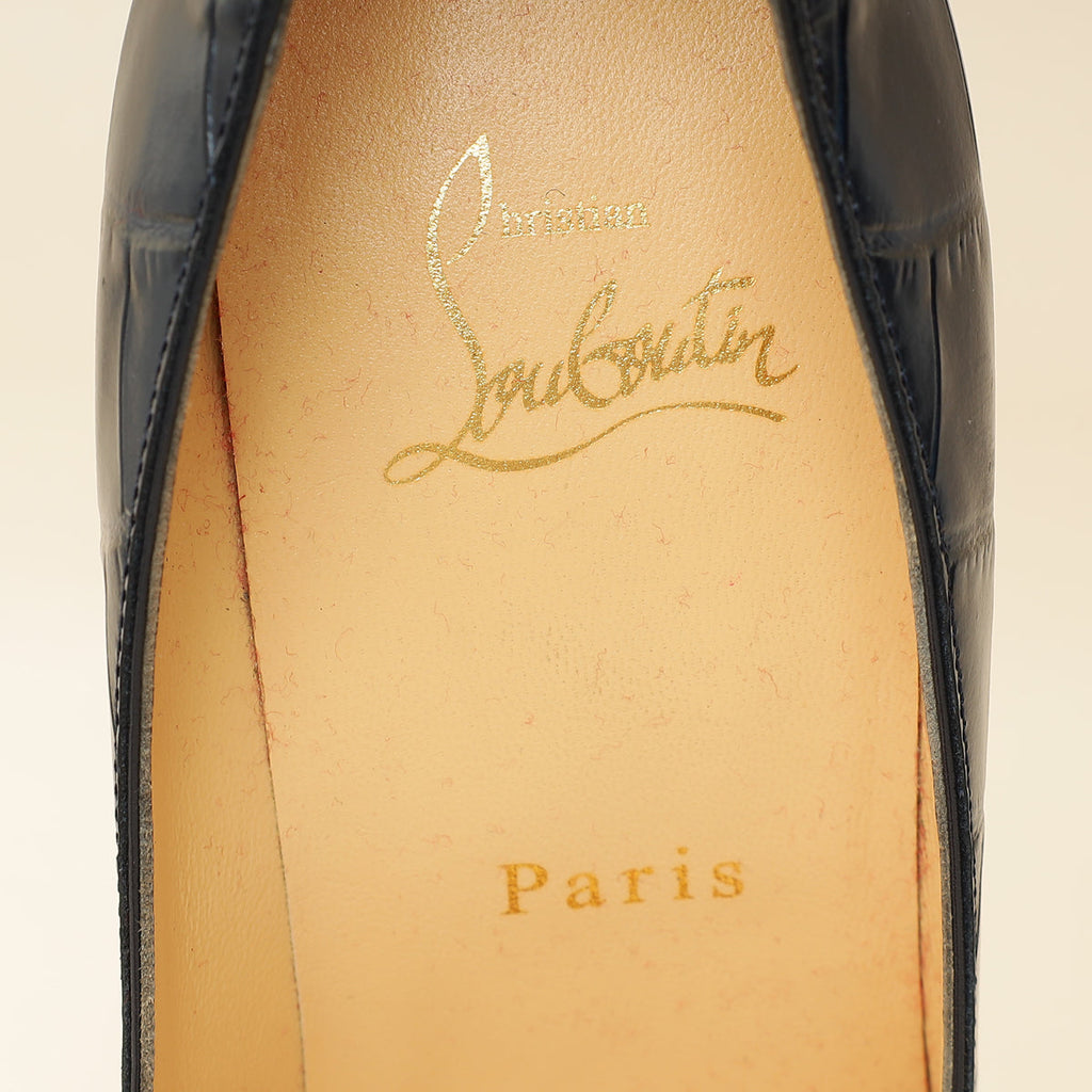 Christian Louboutin Navy Blue Croco-Embossed Kate 110mm Pump 38