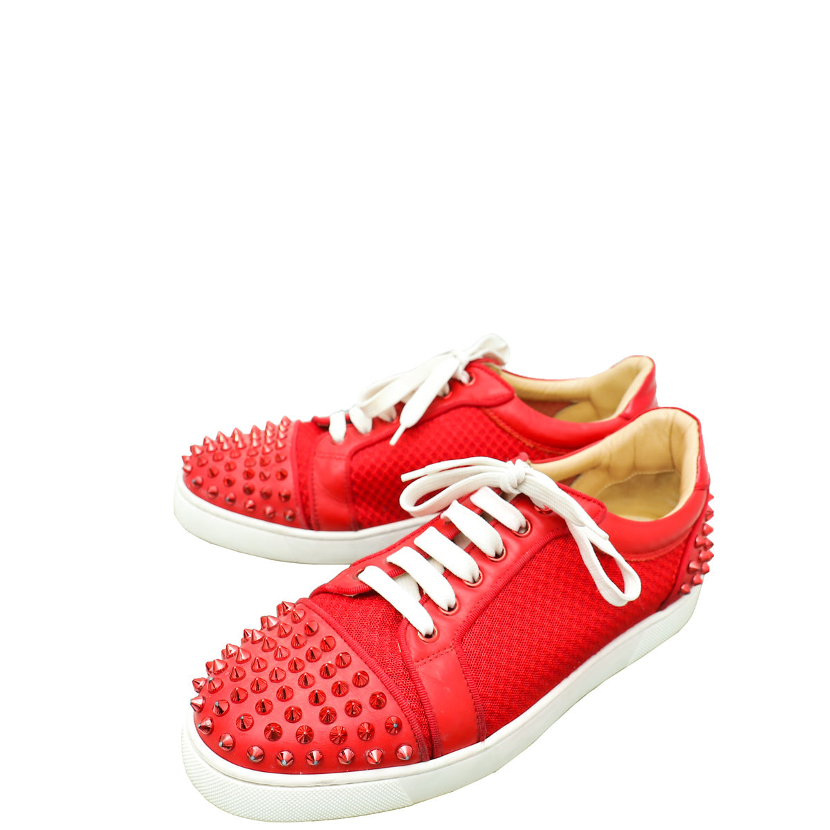 Christian Louboutin Red Vieira 2 Spikes Low Top Sneakers 40