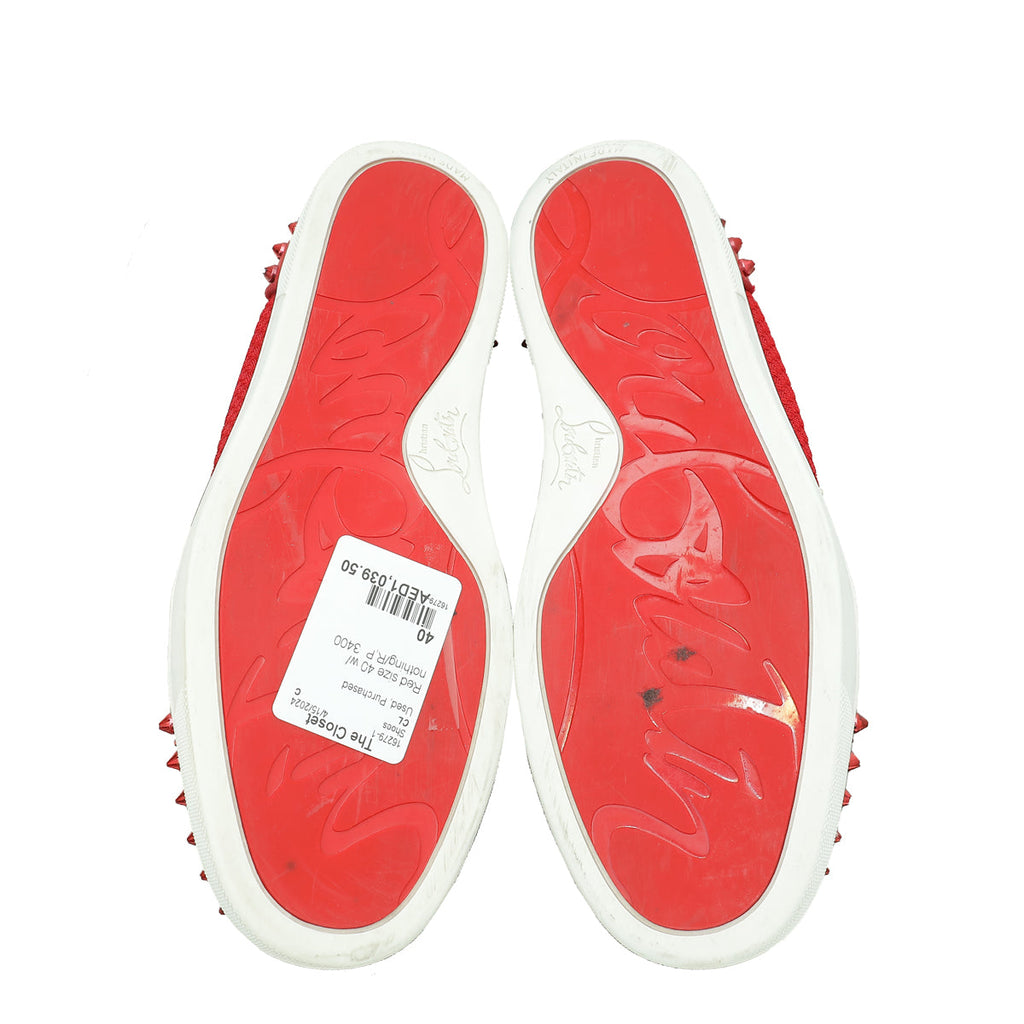 Christian Louboutin Red Vieira 2 Spikes Low Top Sneakers 40