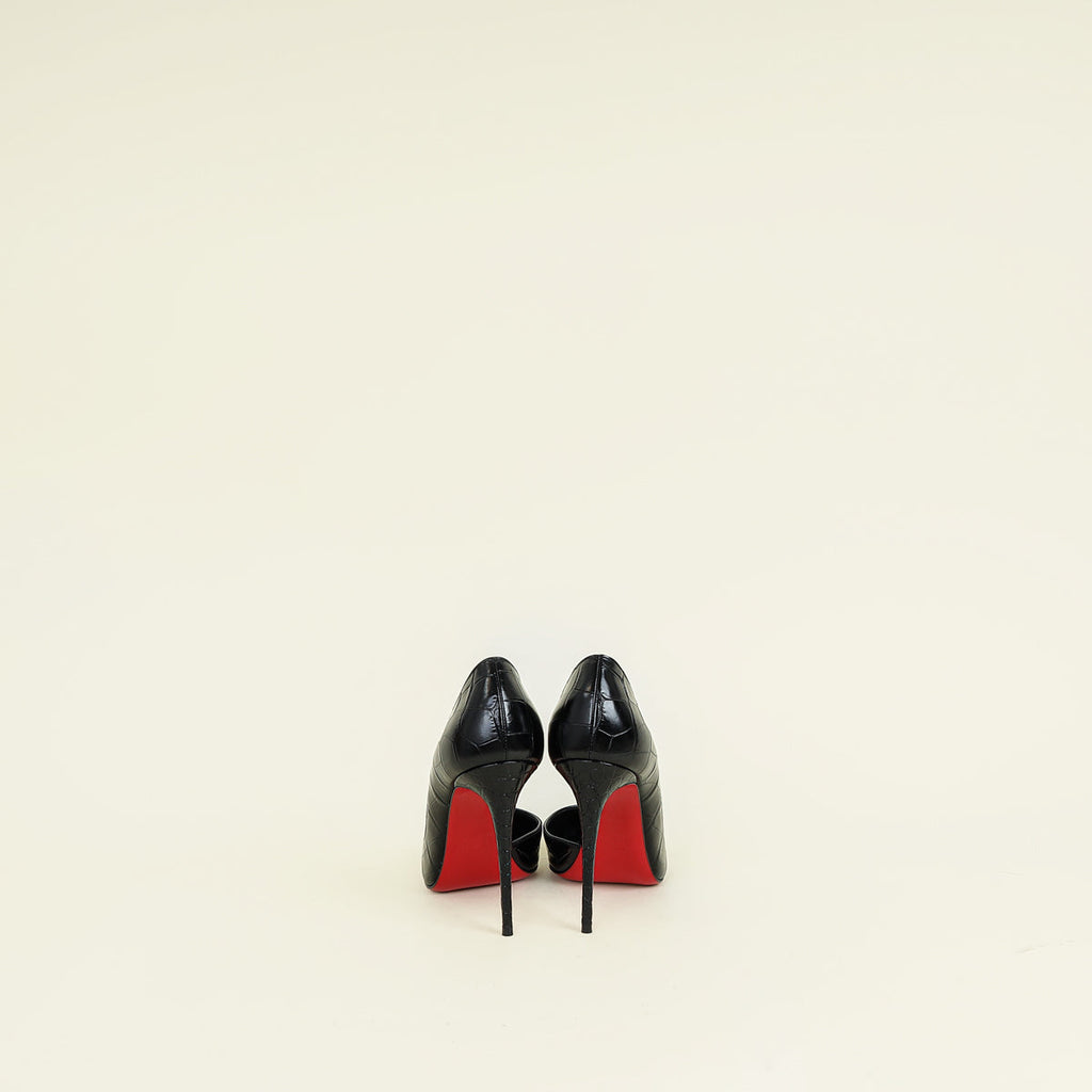 Christian Louboutin Black Iriza Croco Embossed 100 Pumps 37.5