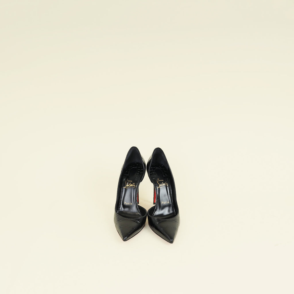 Christian Louboutin Black Iriza Croco Embossed 100 Pumps 37.5