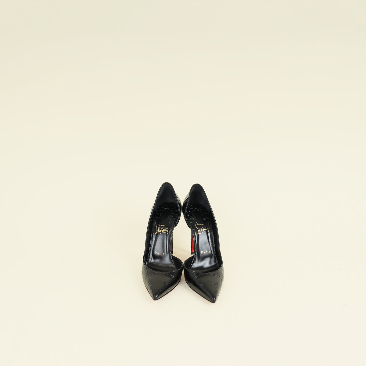 Christian Louboutin Black Iriza Croco Embossed 100 Pumps 37.5