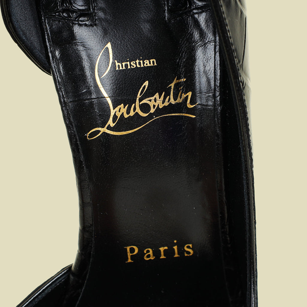 Christian Louboutin Black Iriza Croco Embossed 100 Pumps 37.5