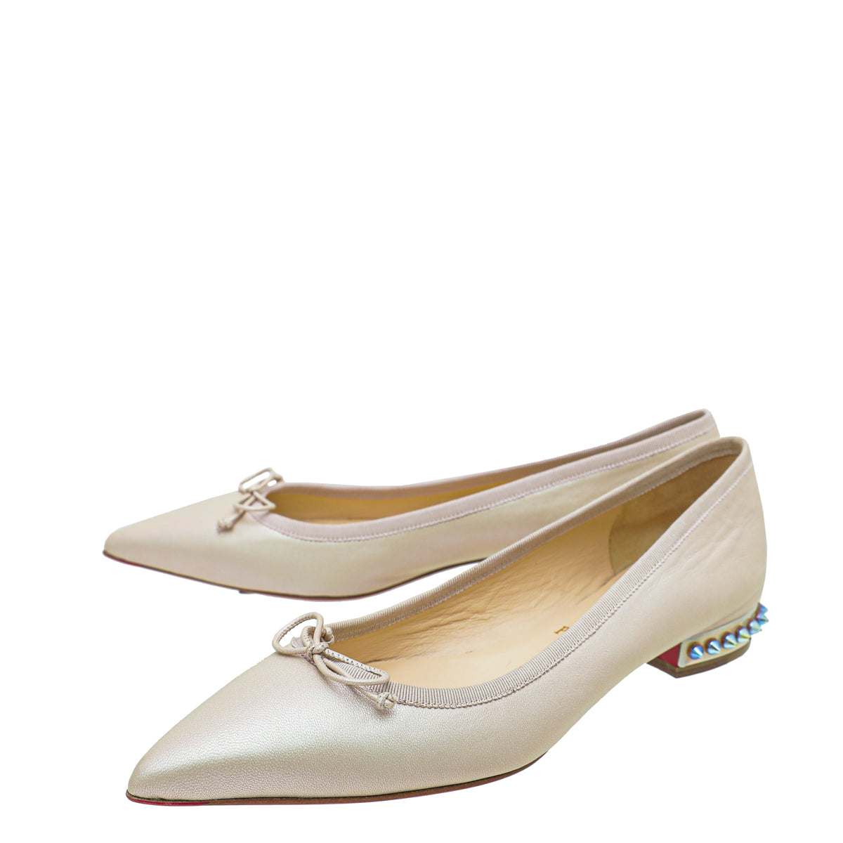 Christian Louboutin Metallic Beige Hall Leather Flat Ballerina 37