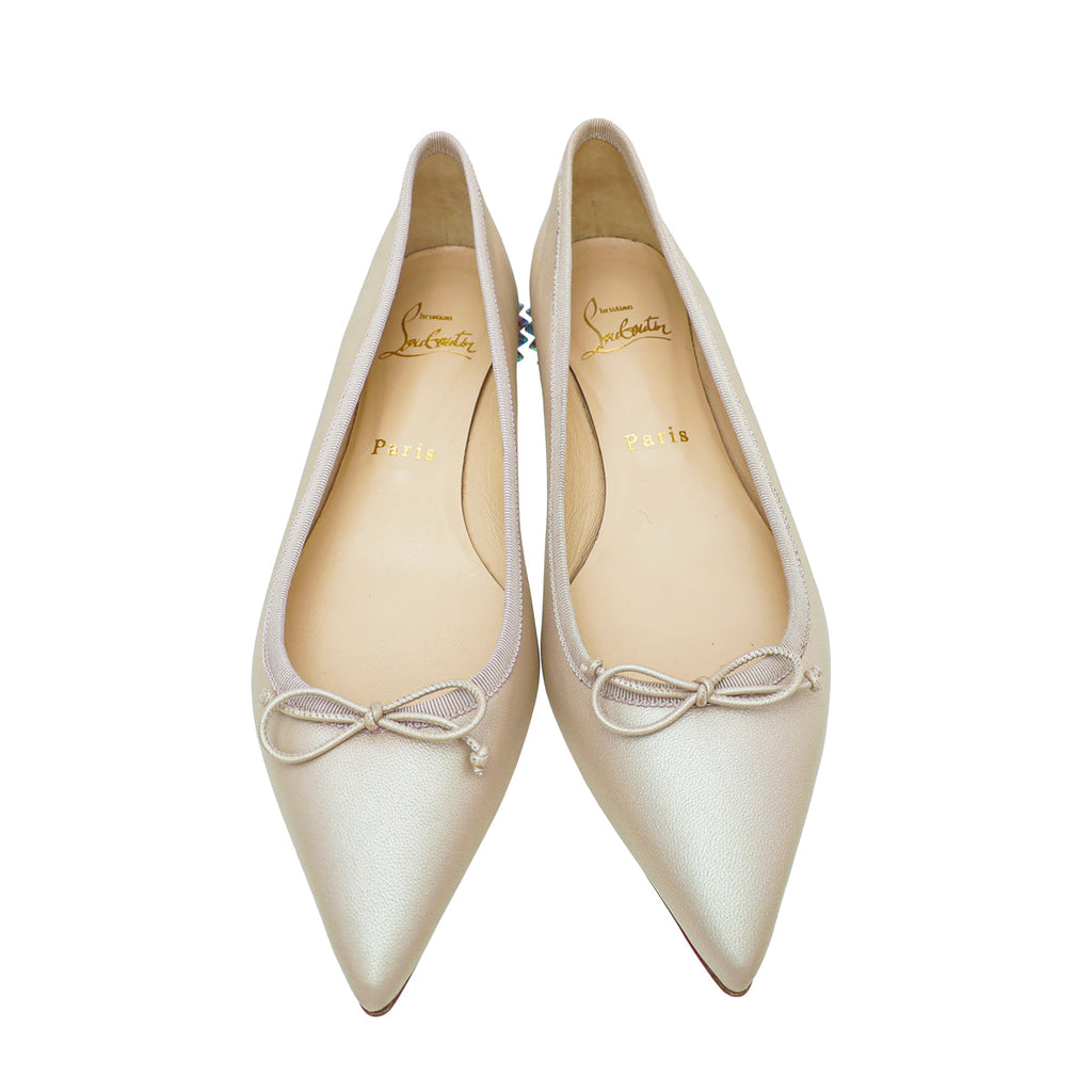 Christian Louboutin Metallic Beige Hall Leather Flat Ballerina 37