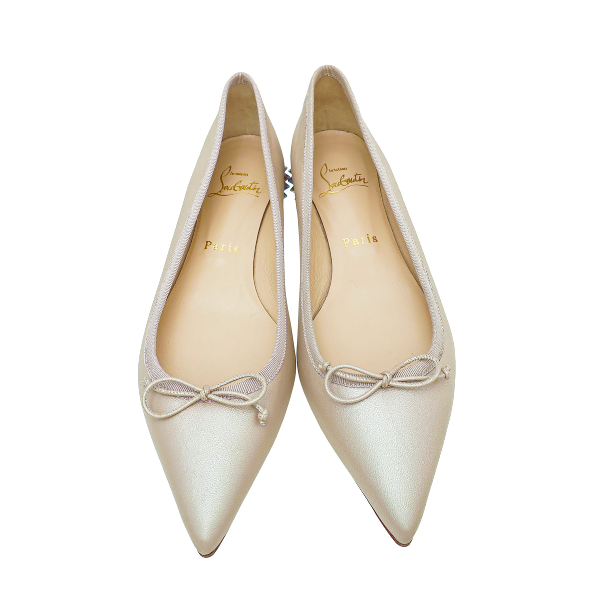 Christian Louboutin Metallic Beige Hall Leather Flat Ballerina 37