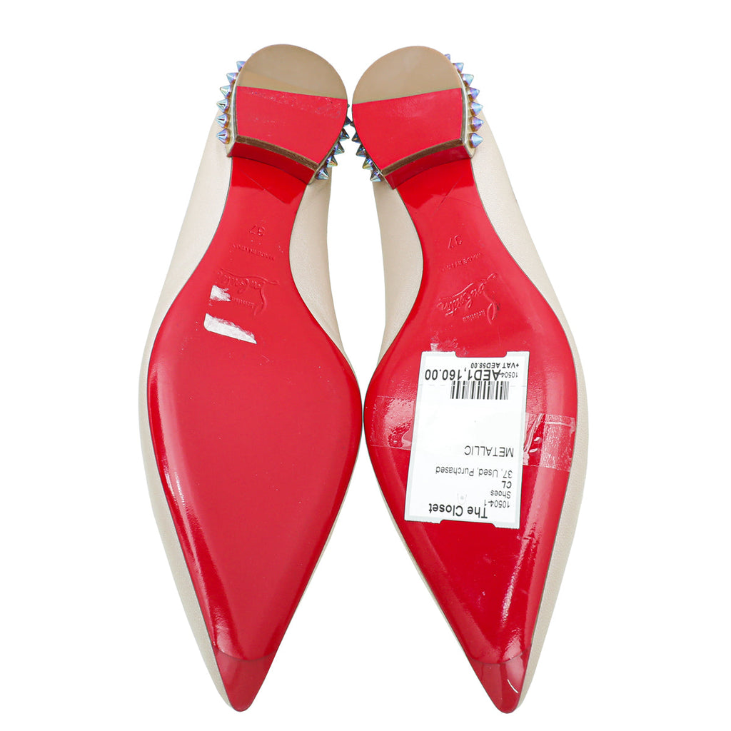 Christian Louboutin Metallic Beige Hall Leather Flat Ballerina 37