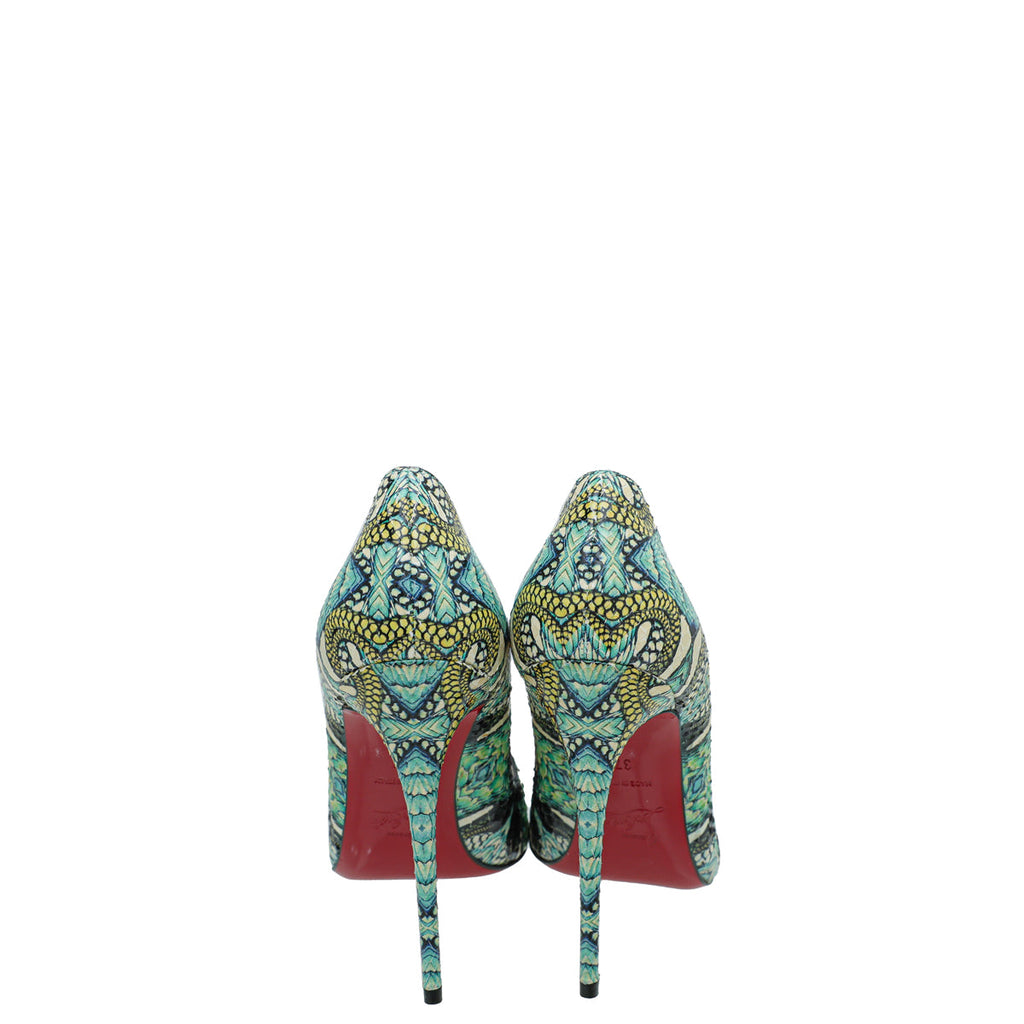 Christian Louboutin Green Multicolor Printed Python Inferno So Kate Pumps 37