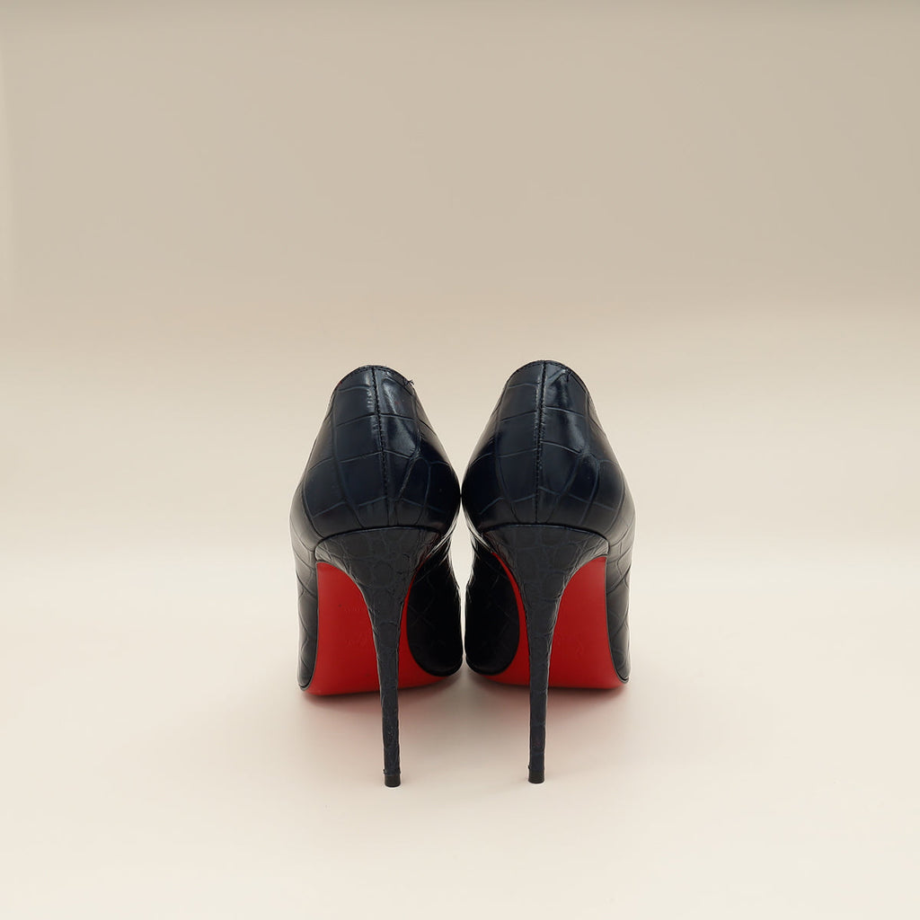 Christian Louboutin Navy Blue Croco-Embossed Kate 110mm Pump 38