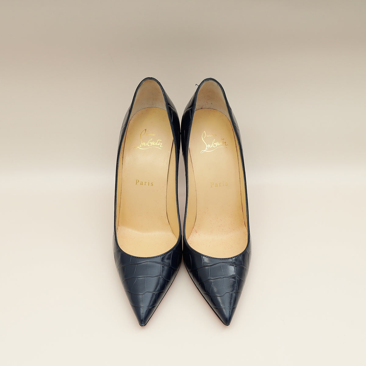 Christian Louboutin Navy Blue Croco-Embossed Kate 110mm Pump 38