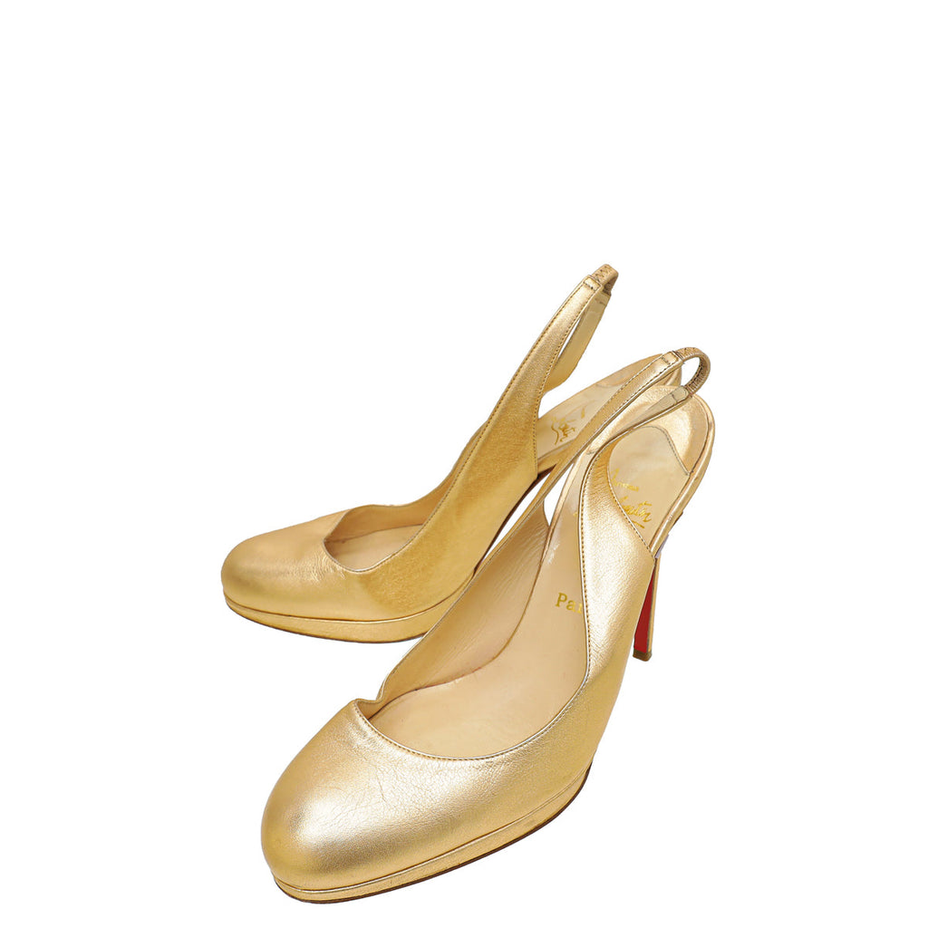 Christian Louboutin Metallic Rose Gold Platform Slingback Pump 39.5