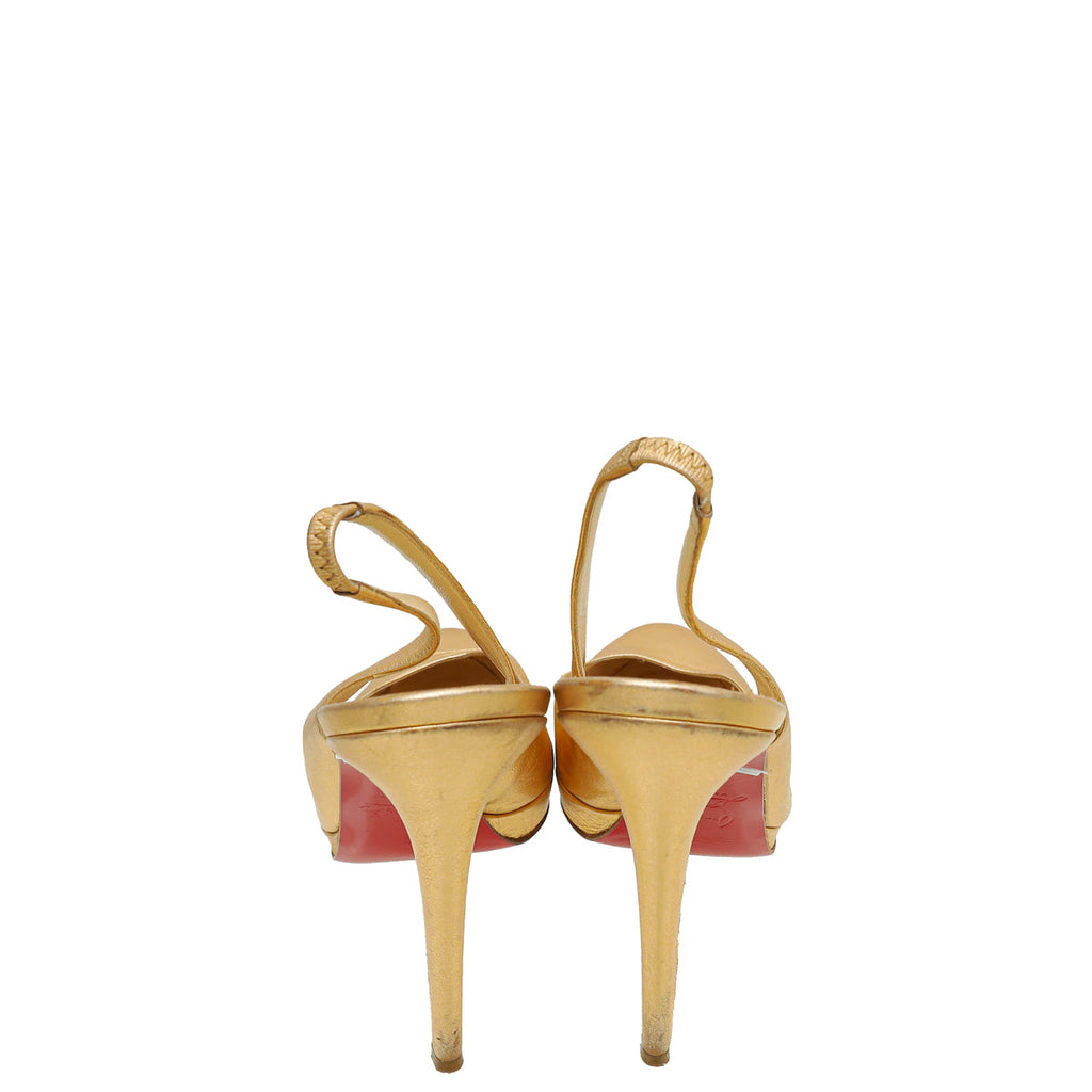 Christian Louboutin Metallic Rose Gold Platform Slingback Pump 39.5