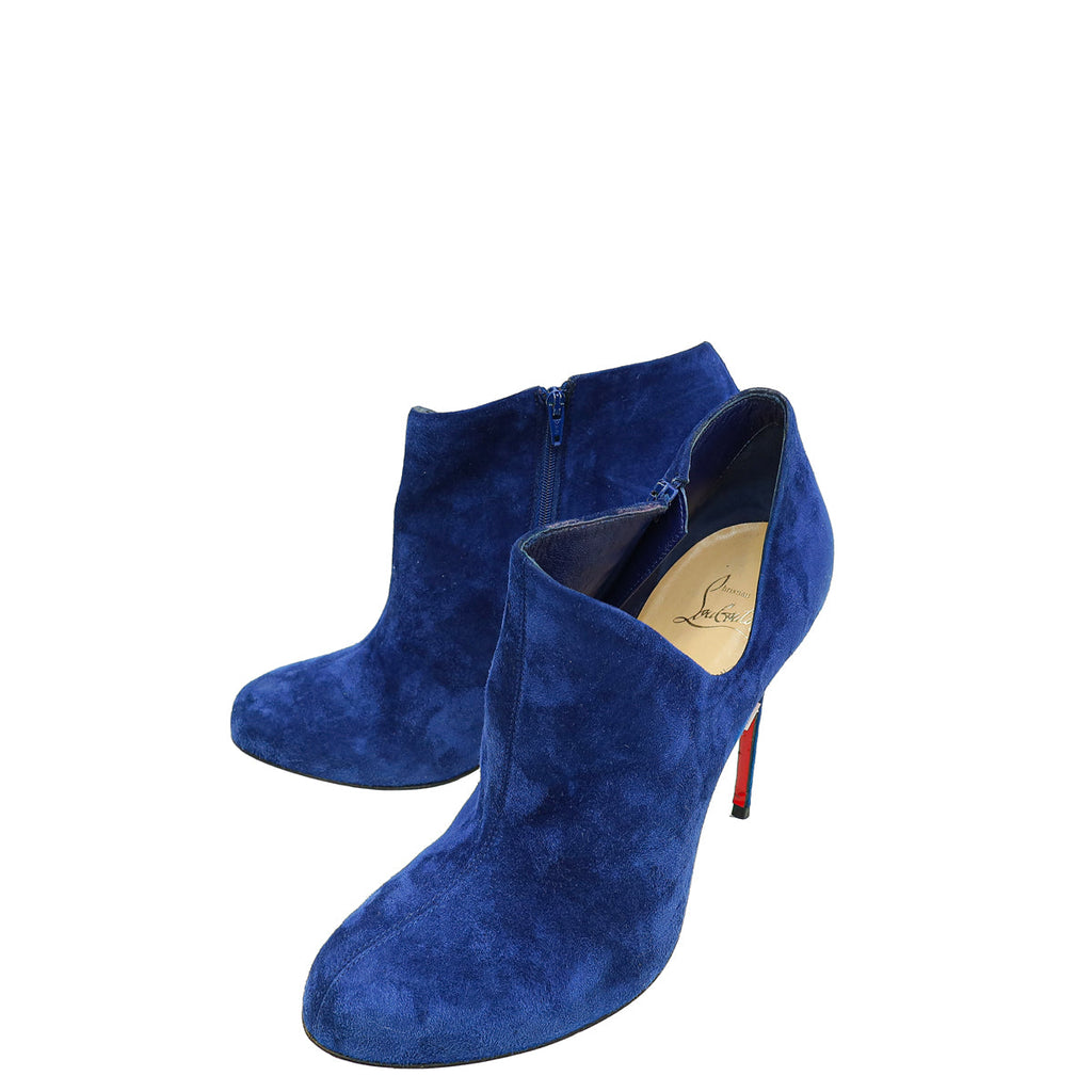Christian Louboutin Blue Suede Side Zip Ankle High Boot 40