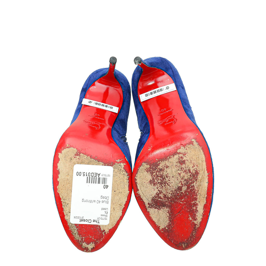 Christian Louboutin Blue Suede Side Zip Ankle High Boot 40