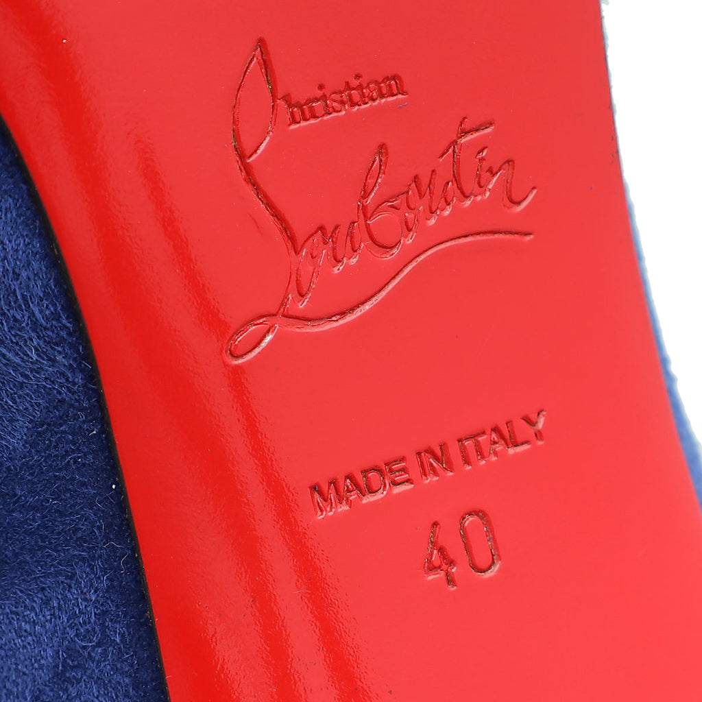 Christian Louboutin Blue Suede Side Zip Ankle High Boot 40
