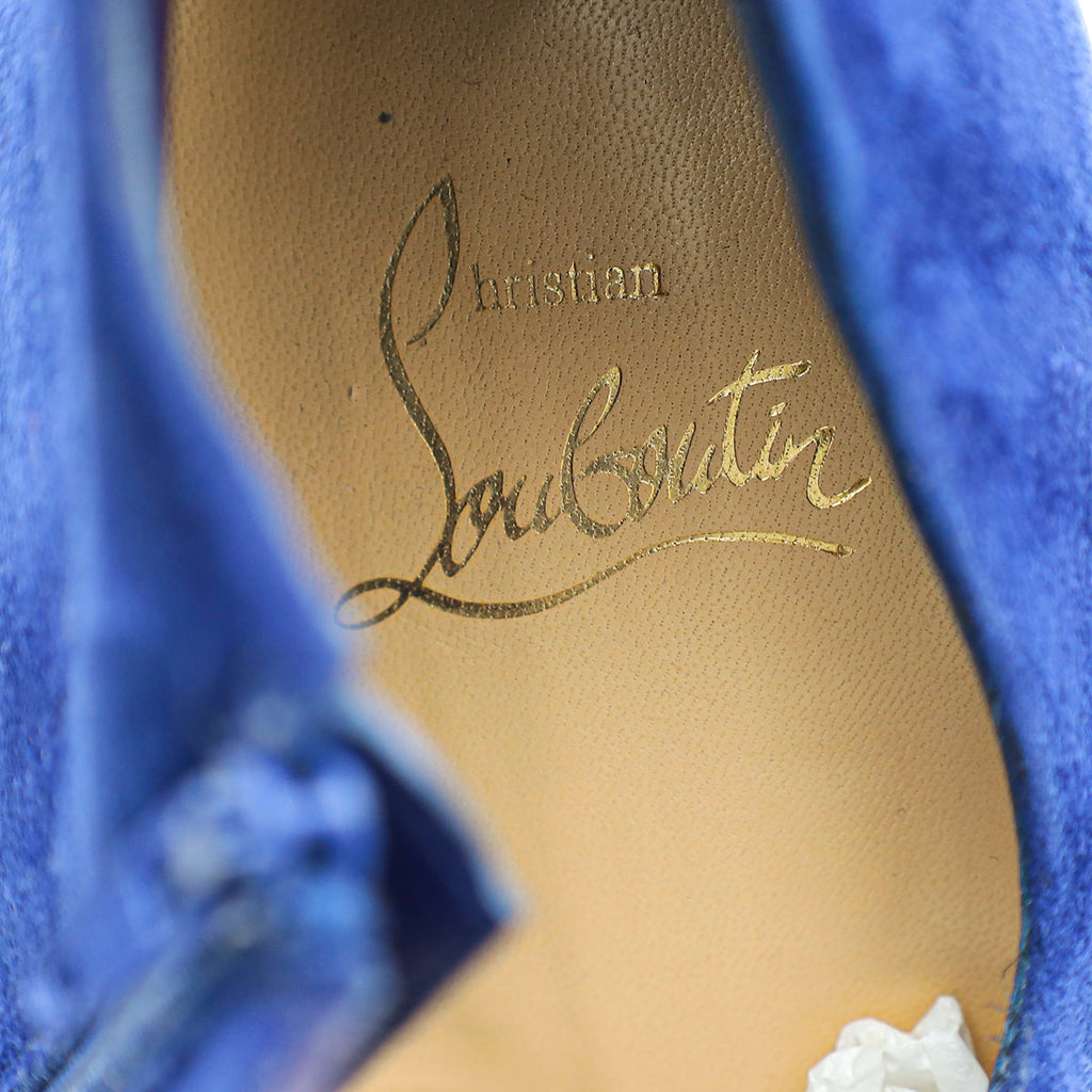 Christian Louboutin Blue Suede Side Zip Ankle High Boot 40