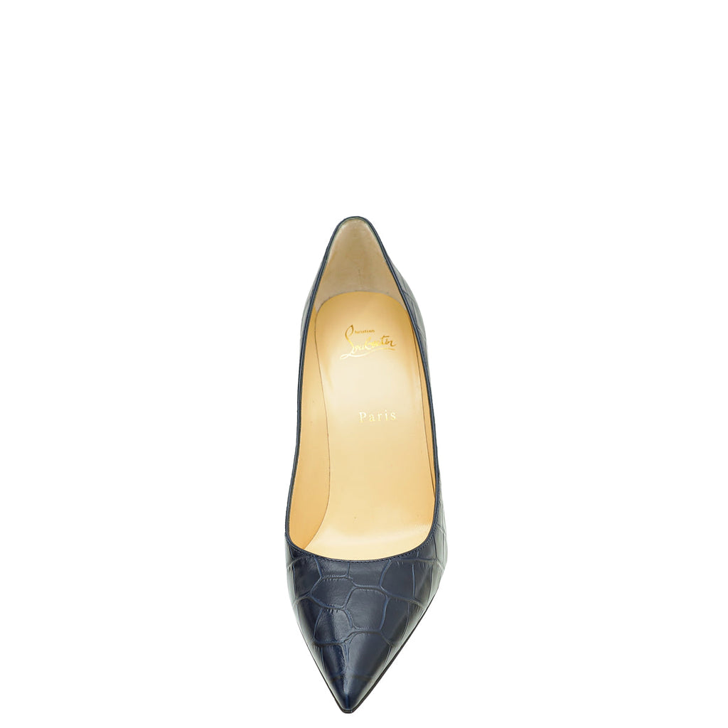 Christian Louboutin Navy Blue Croco-Embossed Kate 110mm Pump 40