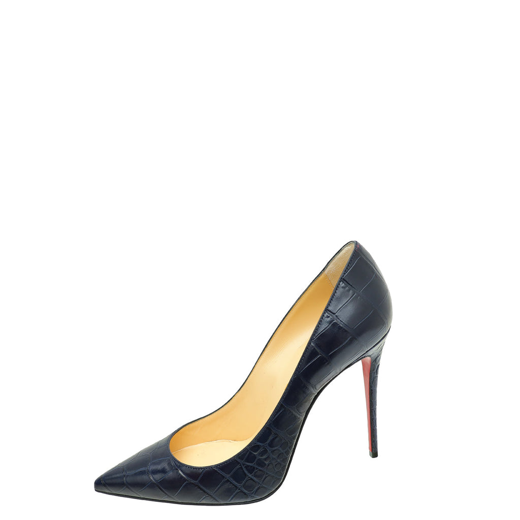 Christian Louboutin Navy Blue Croco-Embossed Kate 110mm Pump 40