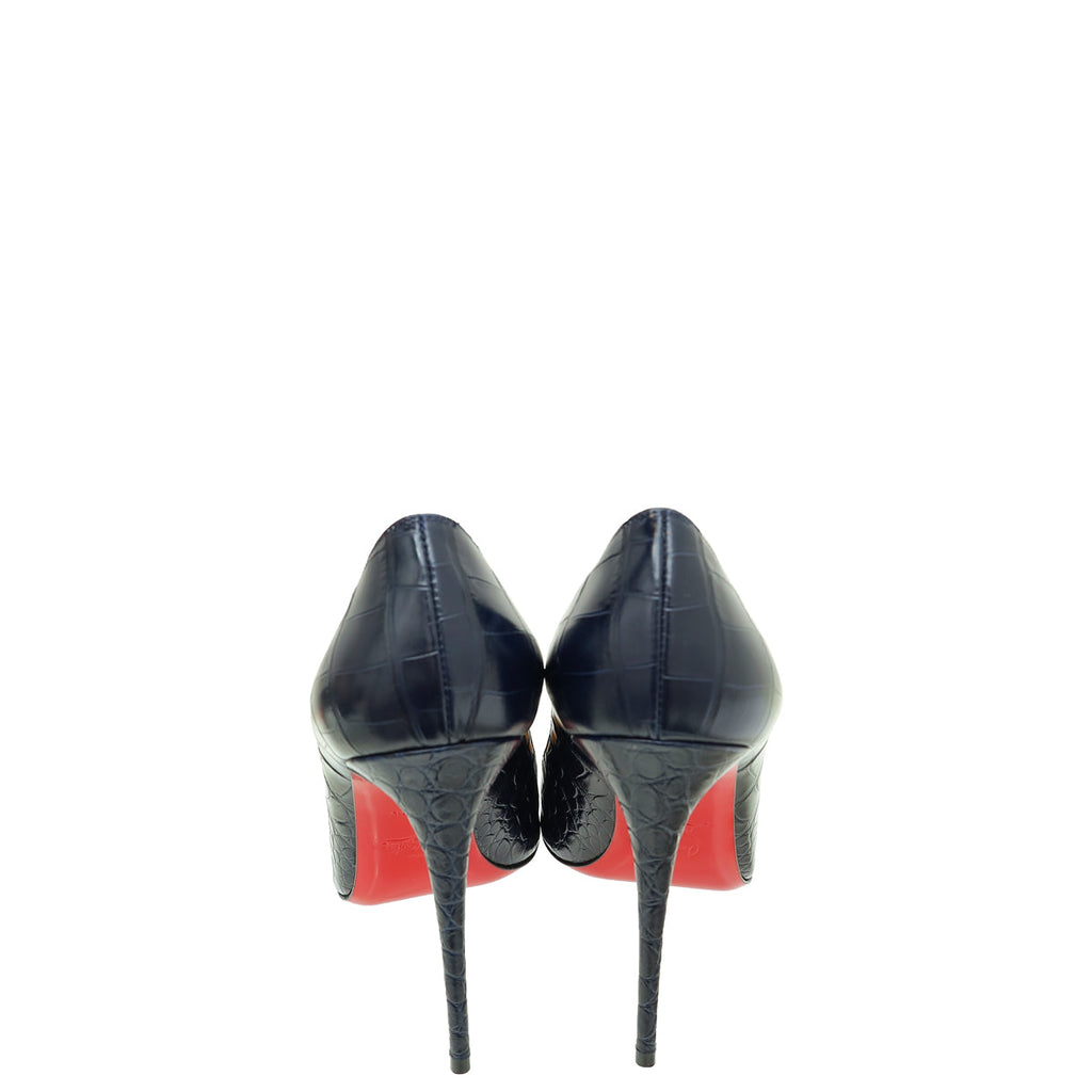 Christian Louboutin Navy Blue Croco-Embossed Kate 110mm Pump 40