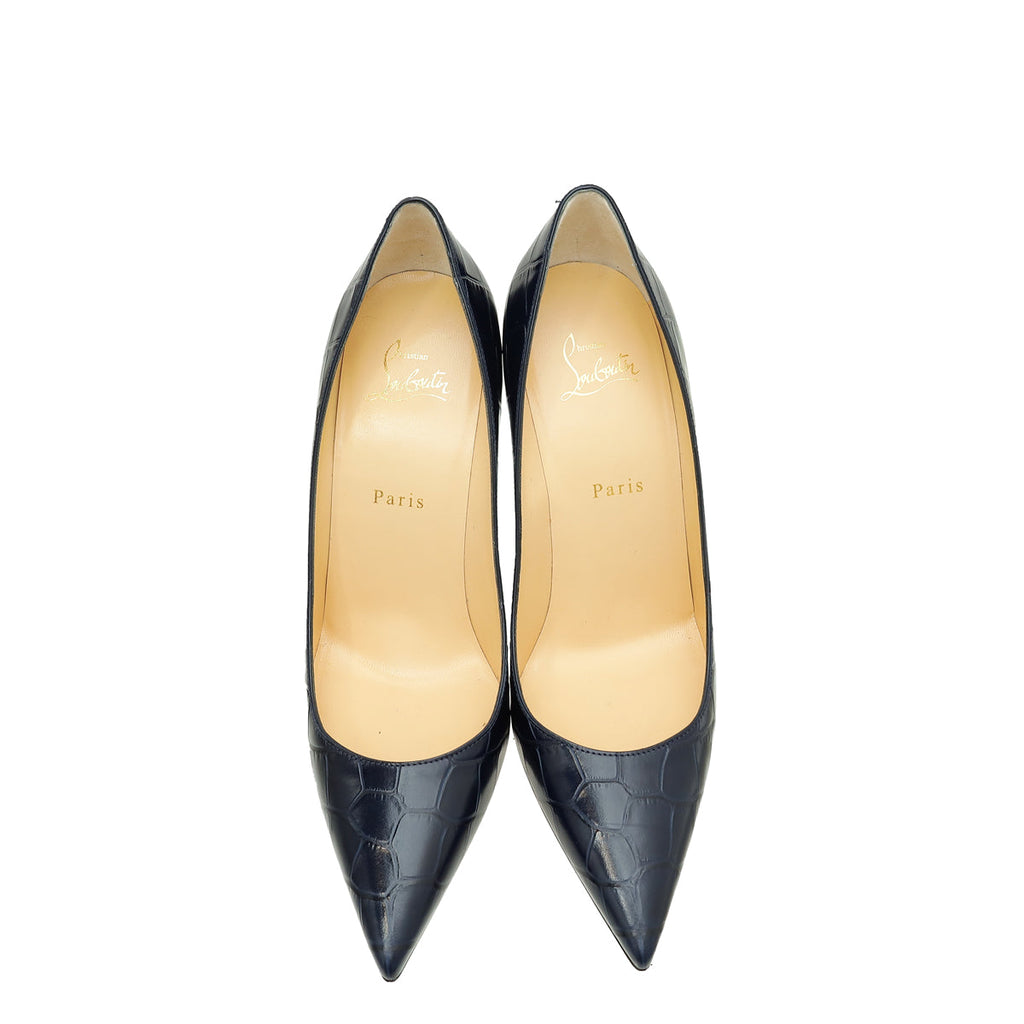 Christian Louboutin Navy Blue Croco-Embossed Kate 110mm Pump 40
