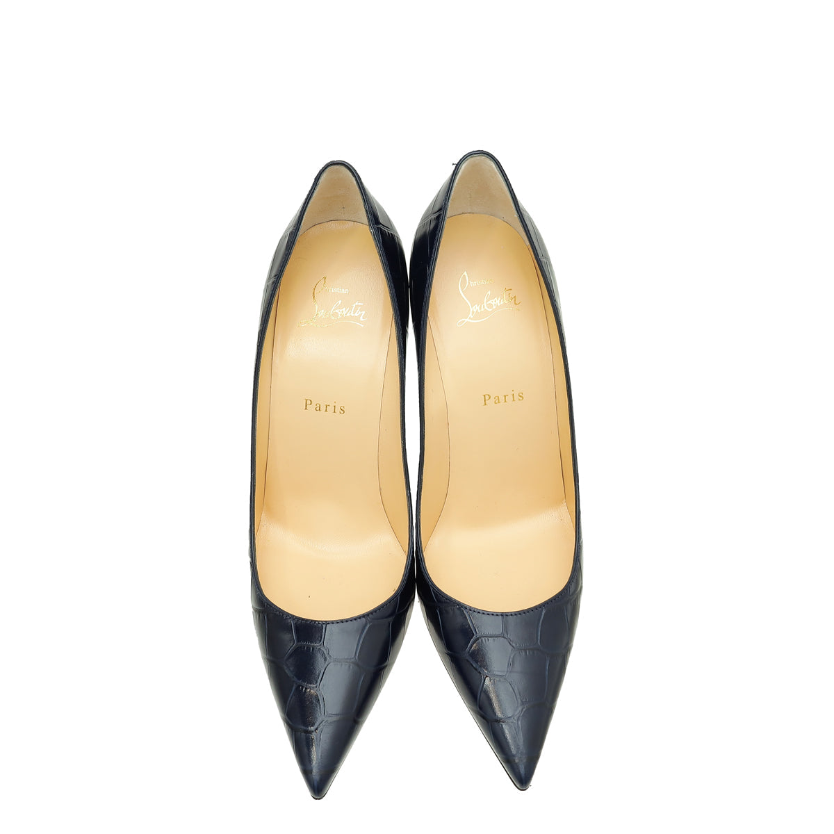 Christian Louboutin Navy Blue Croco-Embossed Kate 110mm Pump 40