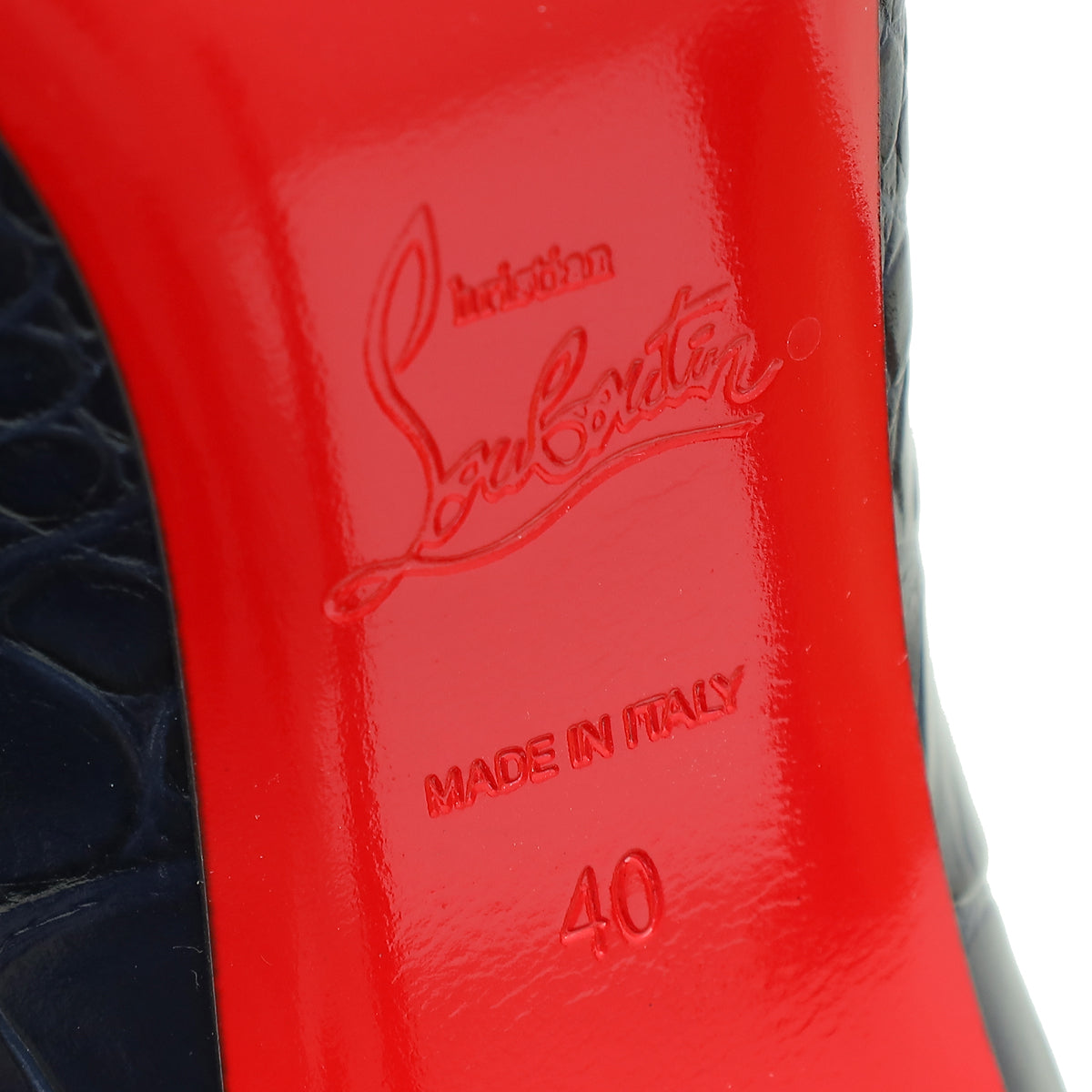 Christian Louboutin Navy Blue Croco-Embossed Kate 110mm Pump 40