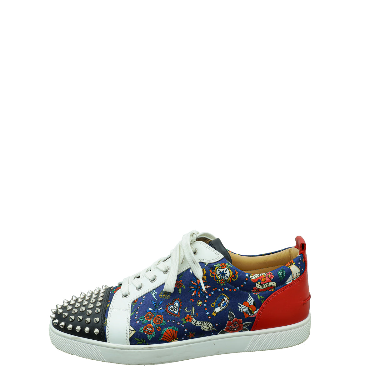 Christian Louboutin Multicolor Floral Print Satin Louis Spike Orlato 45