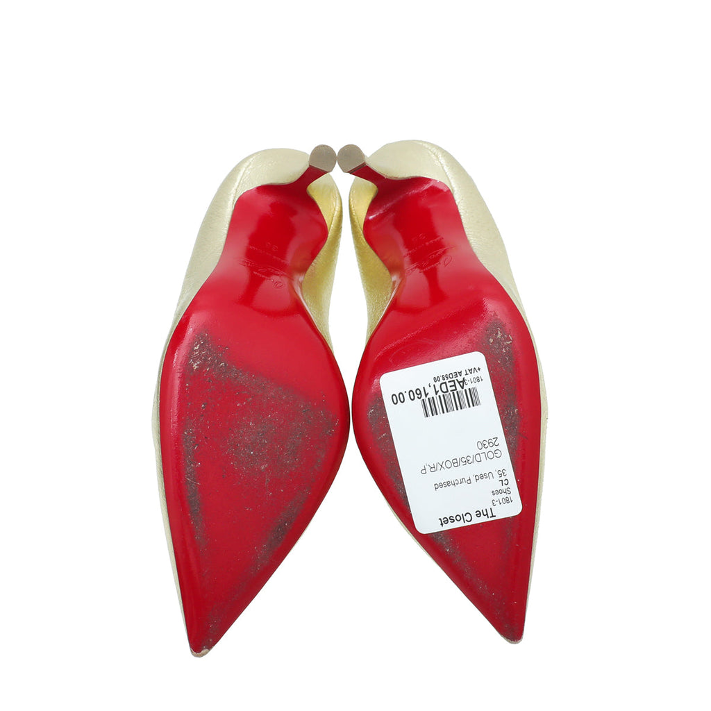 Christian Louboutin Gold Decoltish 100 Nappa Pepite Pumps 35