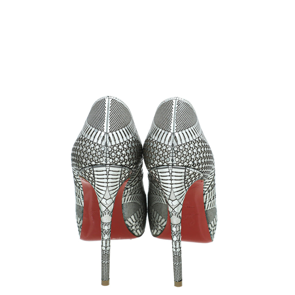 Christian Louboutin Silver Suellena Peep Toe Platform Pumps 36.5