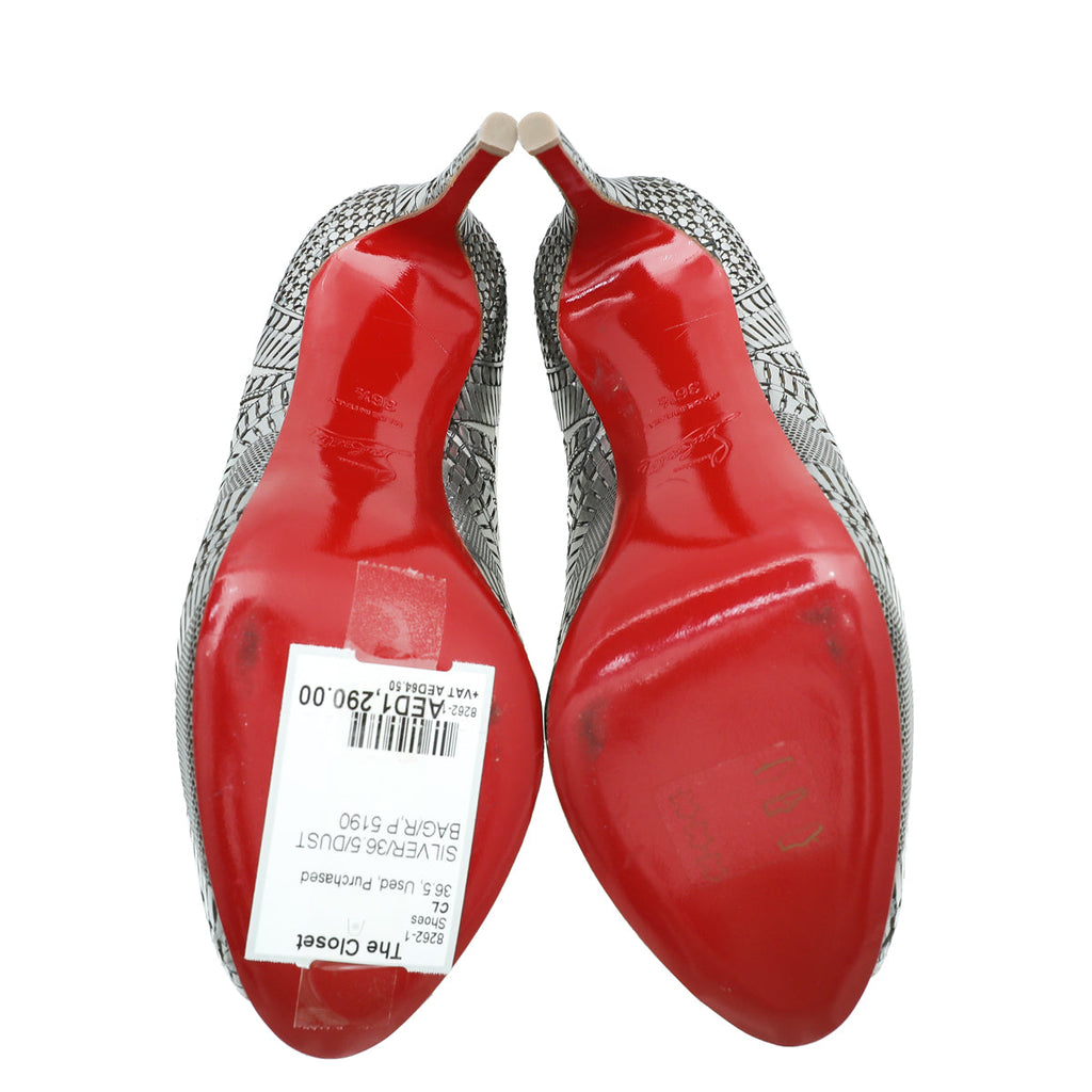Christian Louboutin Silver Suellena Peep Toe Platform Pumps 36.5