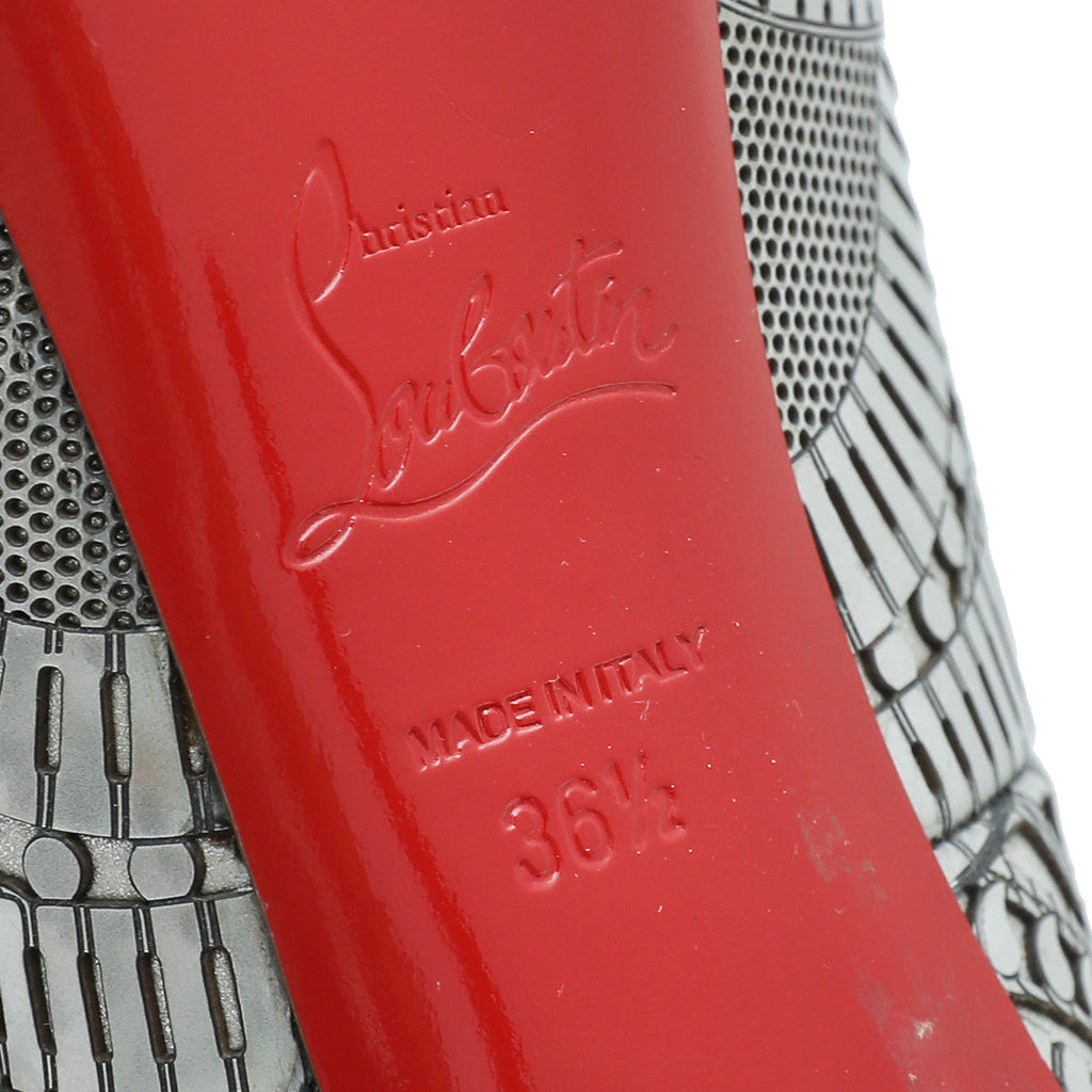 Christian Louboutin Silver Suellena Peep Toe Platform Pumps 36.5