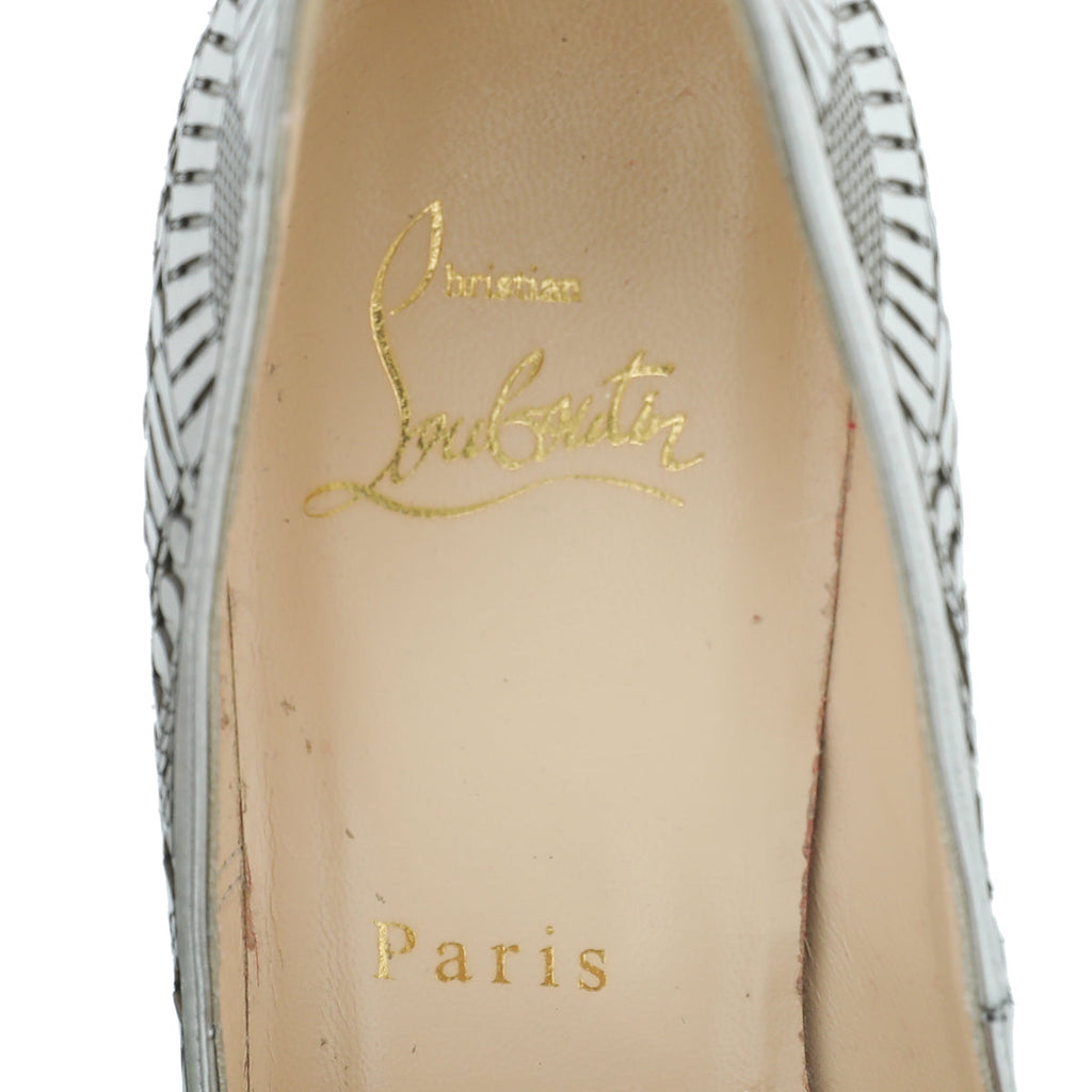 Christian Louboutin Silver Suellena Peep Toe Platform Pumps 36.5