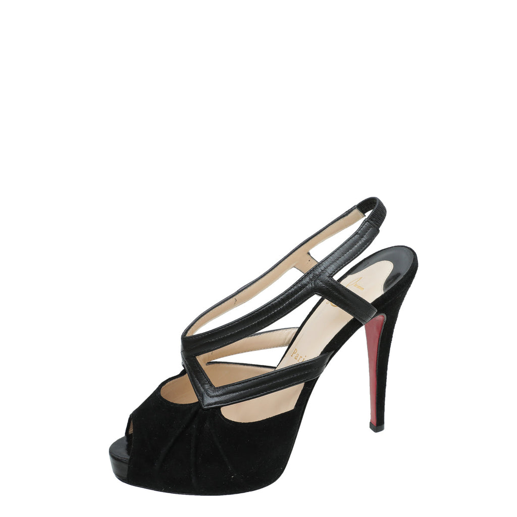 Christian Louboutin Suede Peep Toe Cross Slingback 37.5