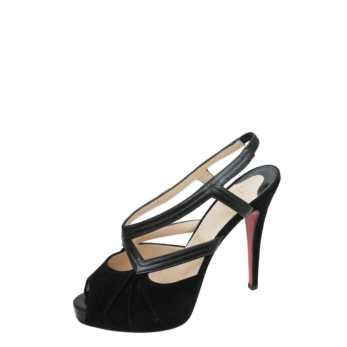 Christian Louboutin Suede Peep Toe Cross Slingback 37.5