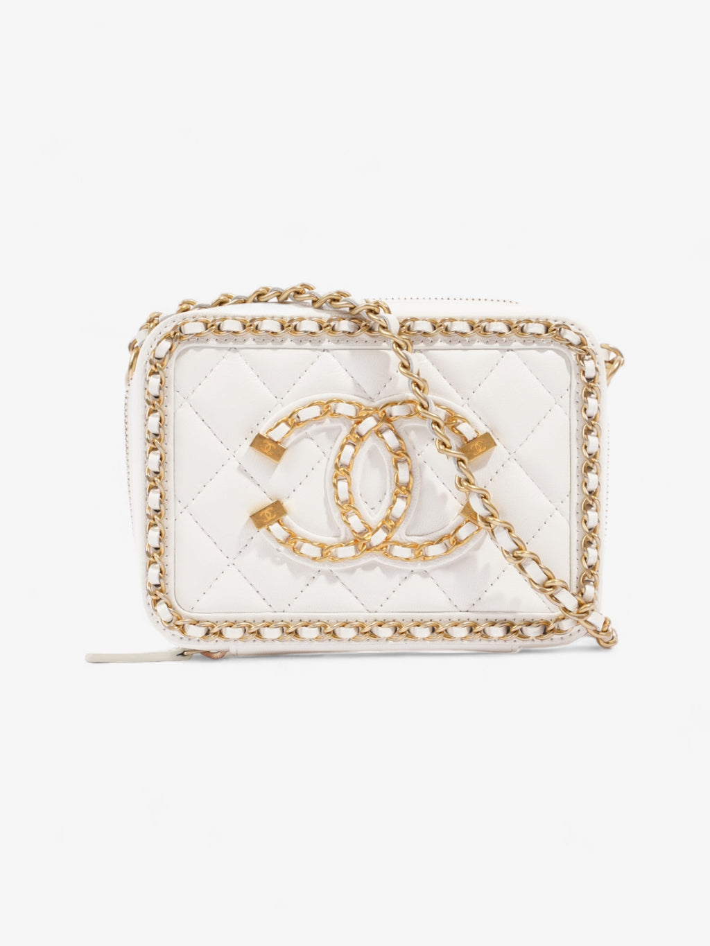 Chanel Vanity Bag White Leather Small