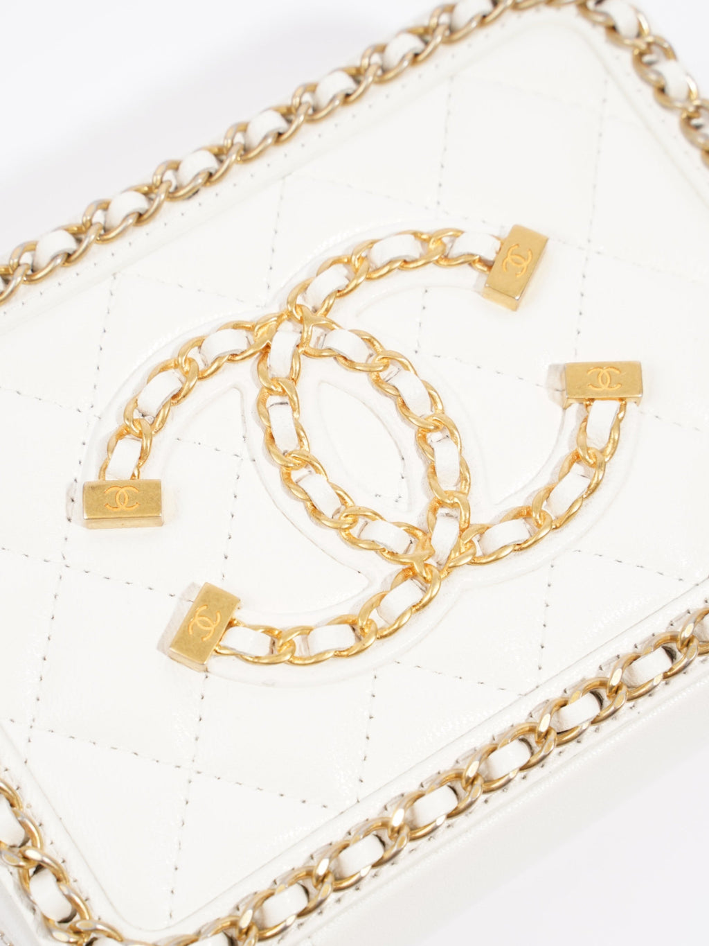 Chanel Vanity Bag White Leather Small