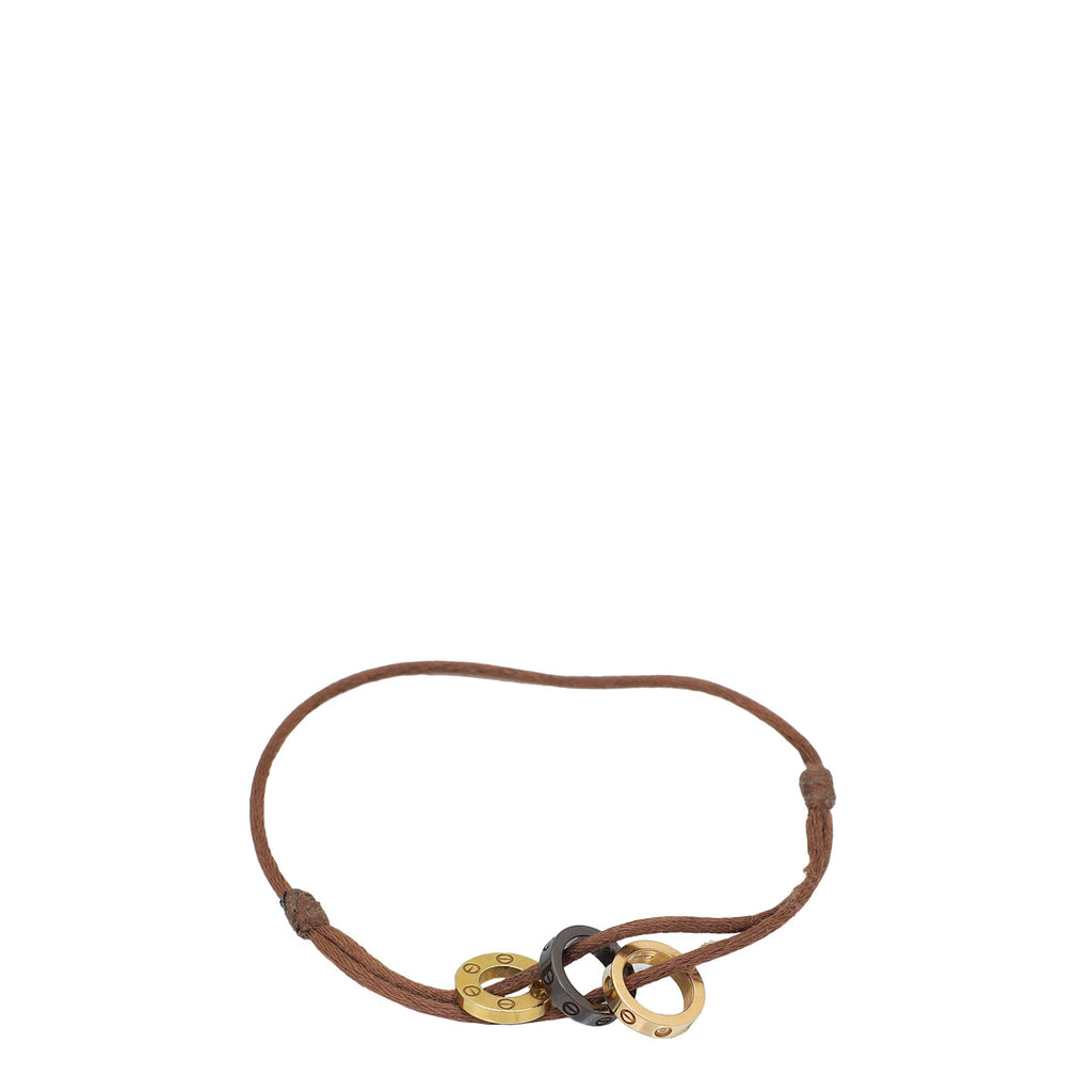 Cartier 18K Yellow Gold Brown Ceramic Cord Love Diamond Bracelet