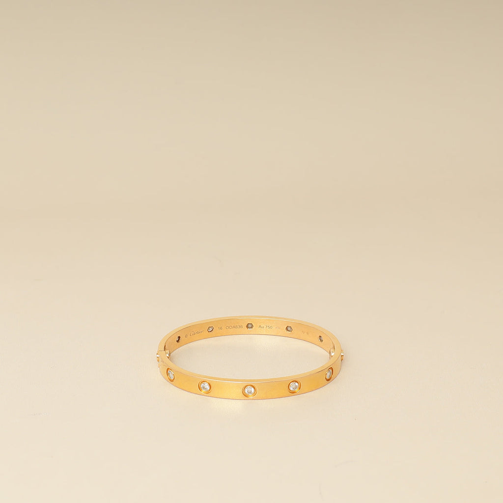 Cartier 18K Rose Gold Love 10 Diamonds Bracelet 16