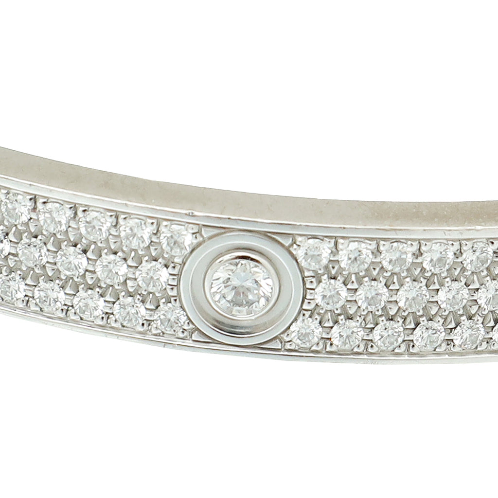 Cartier 18K White Gold Love Paved Diamond Bracelet 17