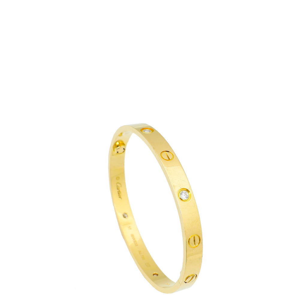 Cartier 18K Yellow Gold 4 Diamond Love Classic Bracelet 17