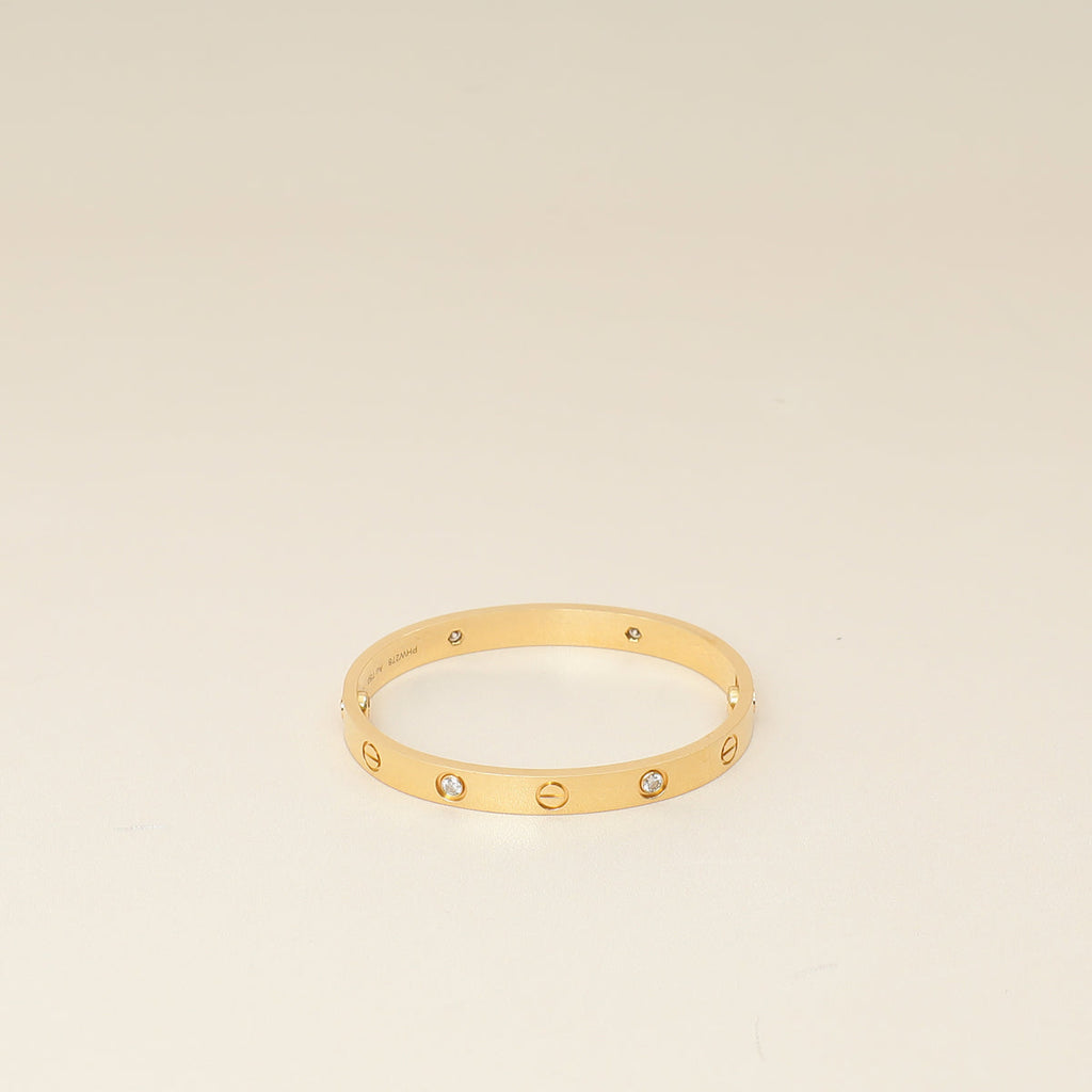 Cartier 18K Yellow Gold 4 Diamond Love Classic Bracelet 16