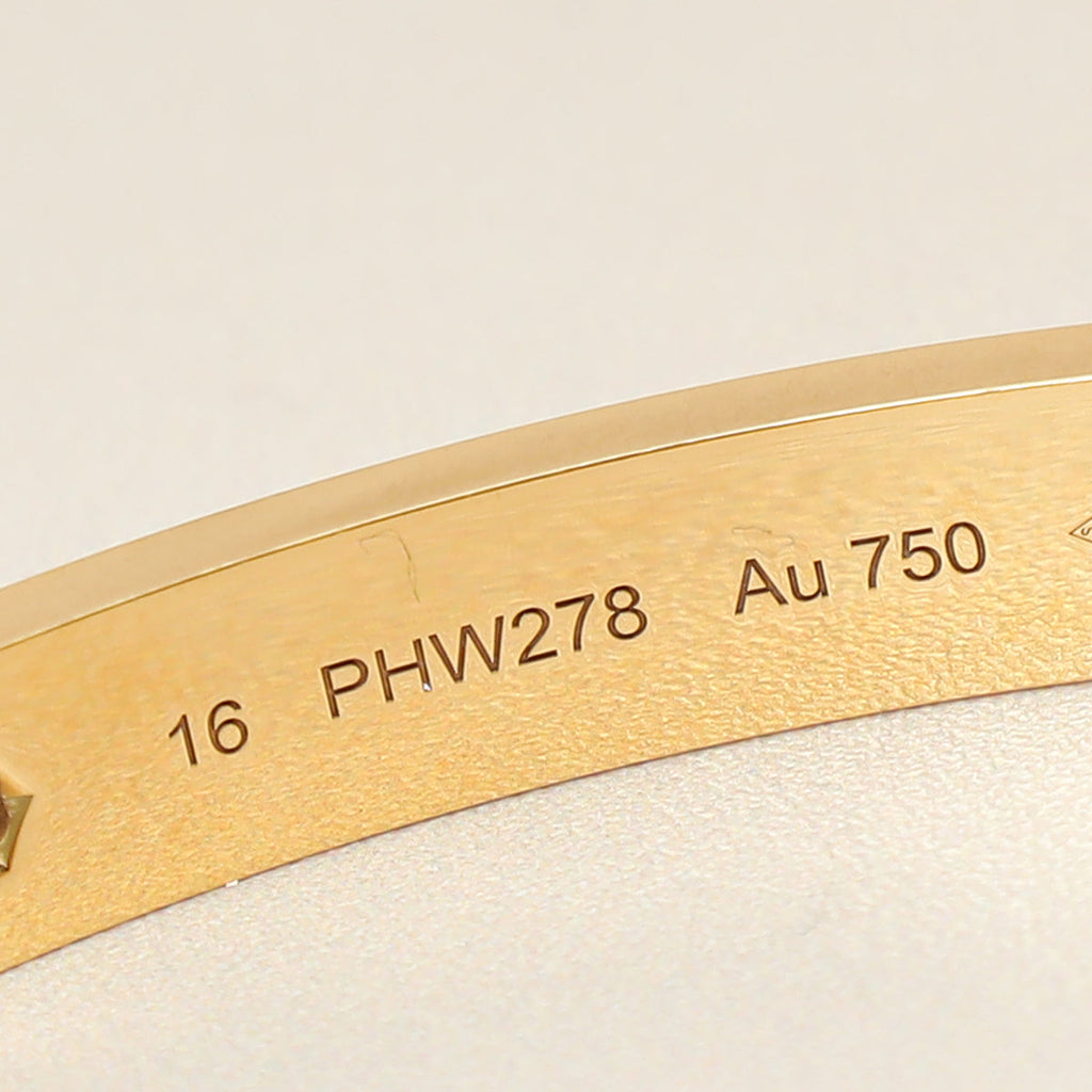 Cartier 18K Yellow Gold 4 Diamond Love Classic Bracelet 16