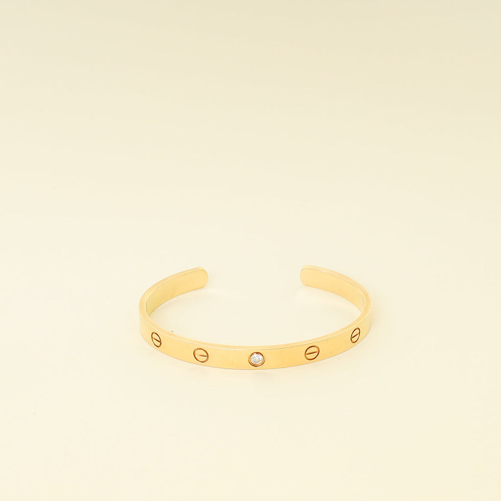 Cartier 18K Yellow Gold Love Cuff 1 Diamond Bracelet 18