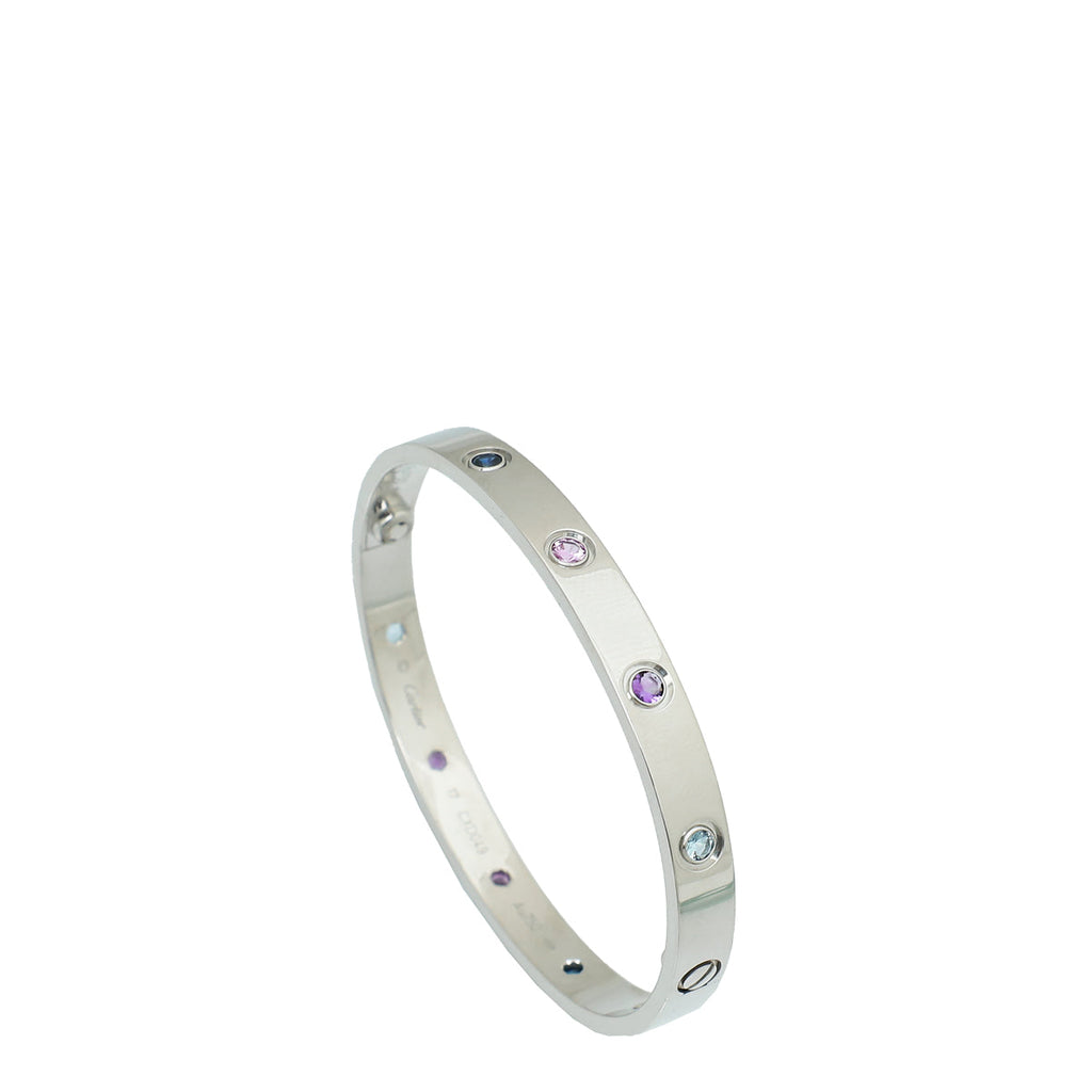 Cartier 18K White Multicolor Stones Love Bracelet 17
