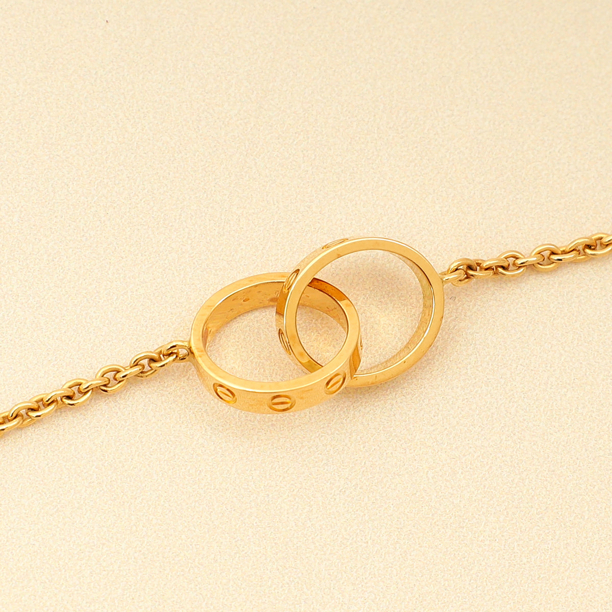 Cartier 18K Yellow Gold Love Hoop On Chain Bracelet 17