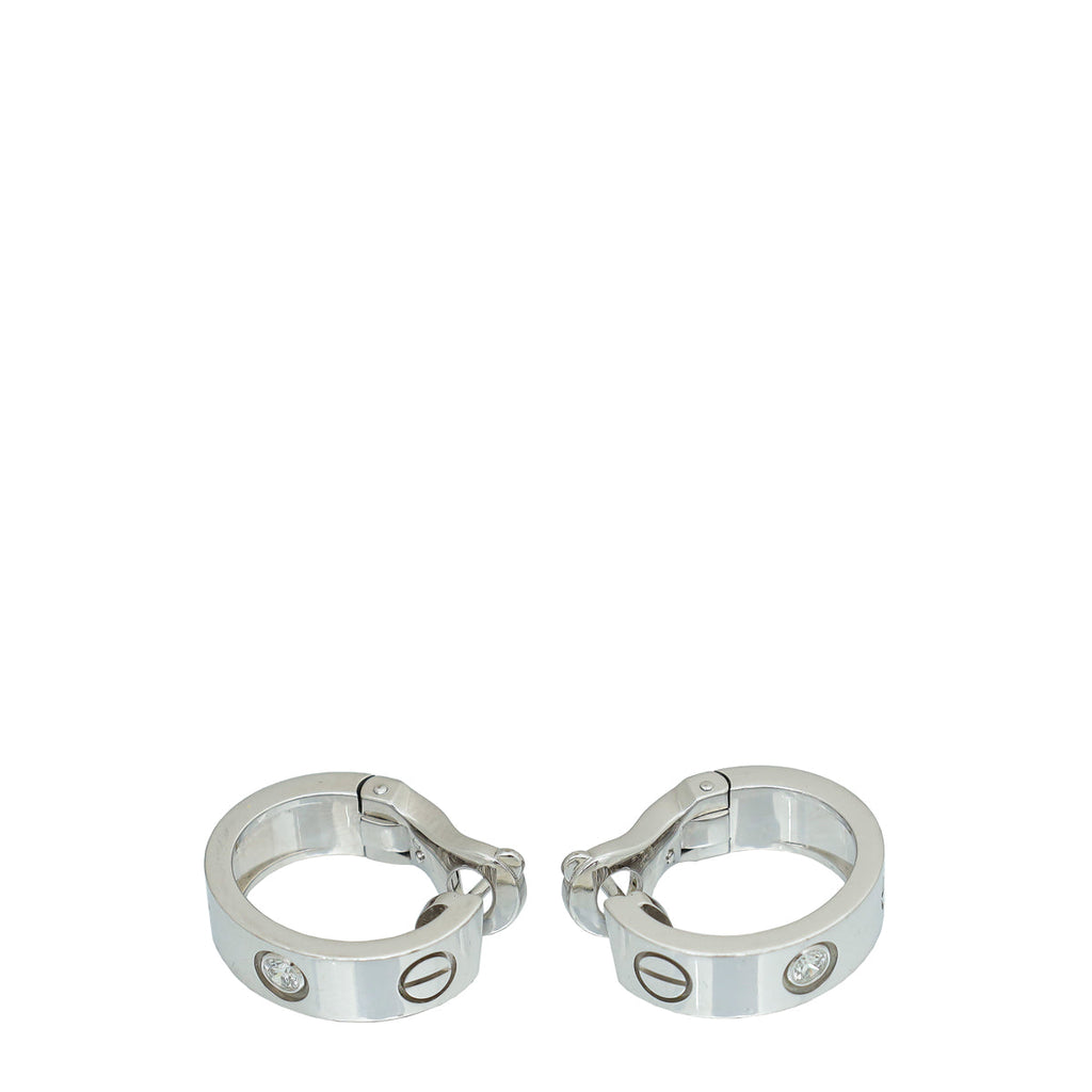 Cartier 18K White Gold 2 Diamond Love Earrings